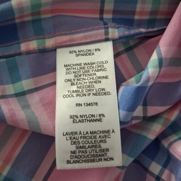 Vineyard Vines Button Shirt Mens Large Blue Pink Plaid Performance Classic Logo - Picture 8 of 10